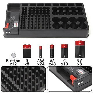 98 Grids Battery Storage Organizer Holder + Removable Battery Tester Case Box